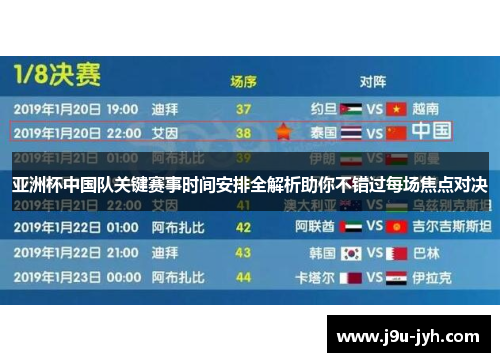 亚洲杯中国队关键赛事时间安排全解析助你不错过每场焦点对决